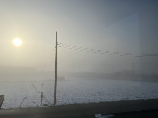 画像：朝もやで真っ白な幻想的な風景になりました